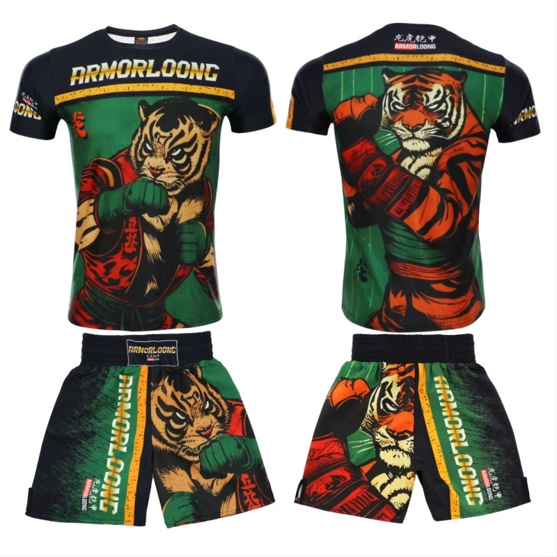 MMA/Jiu-Jitsu/Muay Thai edzéskészlet — nyomtatott, gyorsan száradó poliészter, uniszex, rövid ujjú, kerek nyakú, négy évszakos sportos ruházat