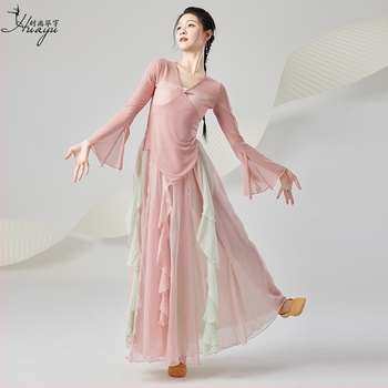 Női klasszikus kínai táncruha szett – mesh + tencel anyag, Spandex 50–70%, Belly Dance előadás, 2025 tavasz megjelenés