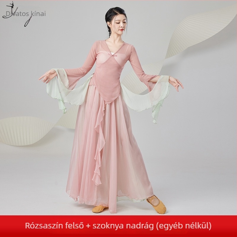 Női klasszikus kínai táncruha szett – mesh + tencel anyag, Spandex 50–70%, Belly Dance előadás, 2025 tavasz megjelenés