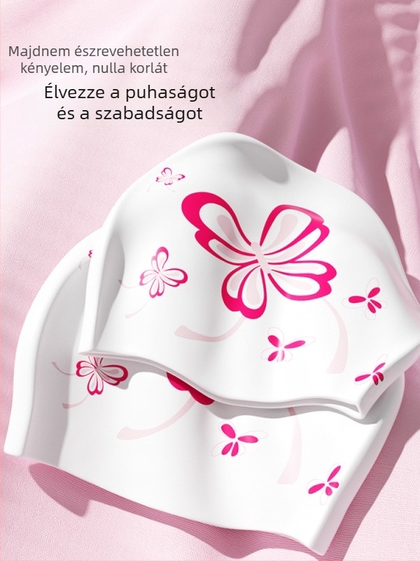 Felnőtt nőknek szóló szilikon úszósapka, vízálló és kényelmes, hosszú hajhoz, mintázattal