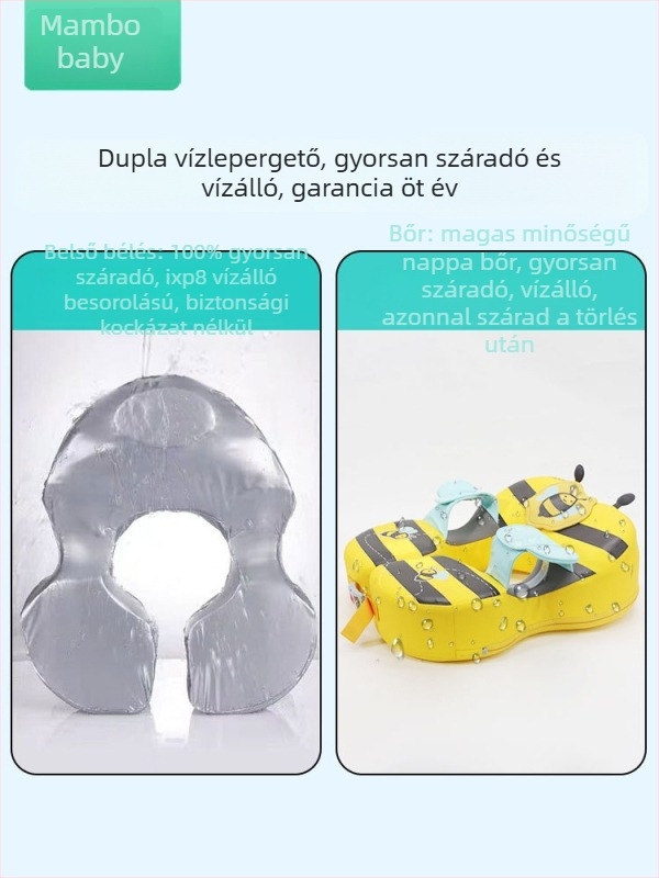 Nem felfújható hónalji úszógumi gyerekeknek, osztott kialakítású, állítható, rajzolt méhecske mintával, 3 hónaptól 6 éves korig