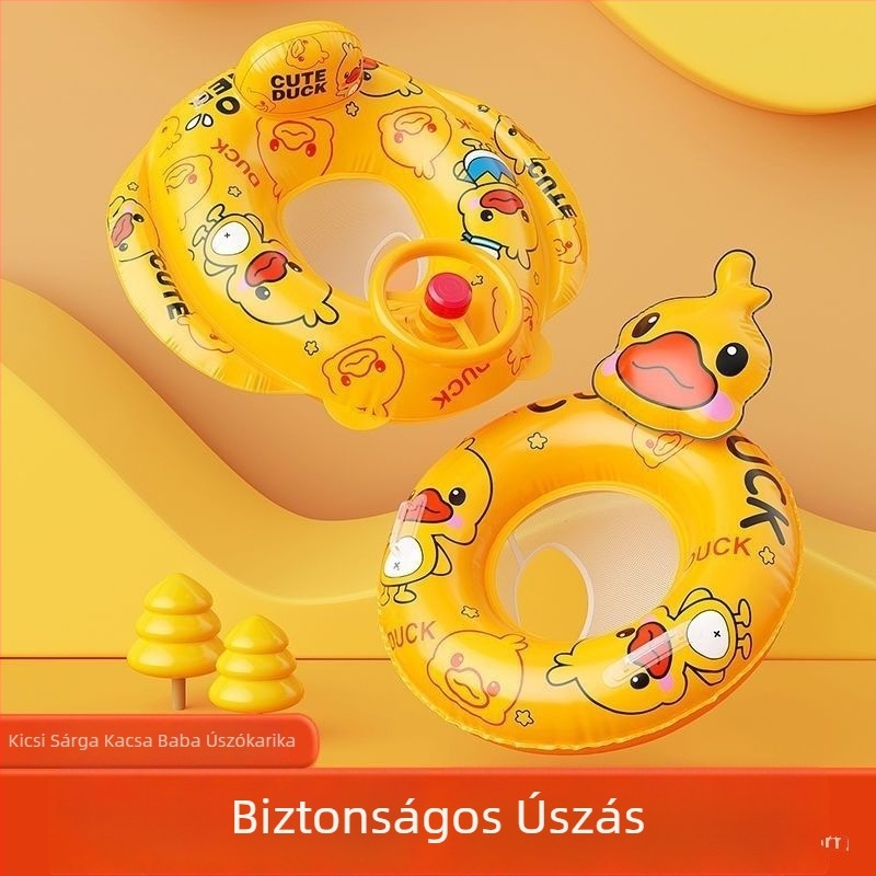 Gyerekeknek szóló felfújható úszó ülőgyűrű, sárga kacsa dizájnnal