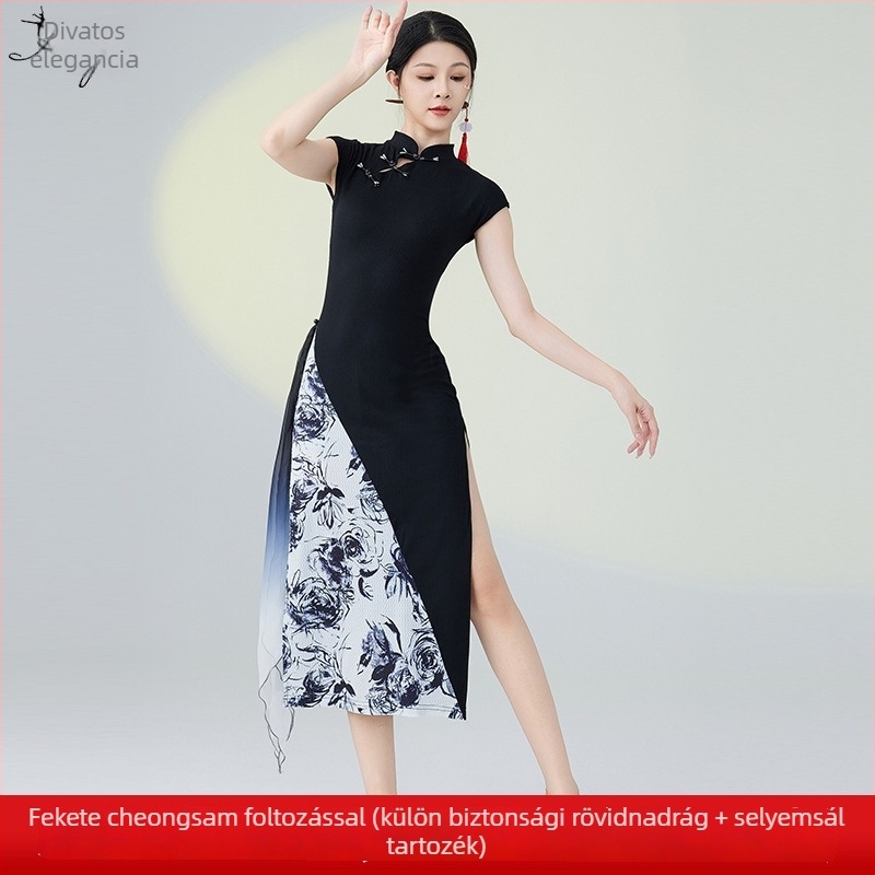 Kínai stílusú női táncruha, elasztikus anyag, pamutnyomású részletekkel, színpadi viselet, 2025 nyár