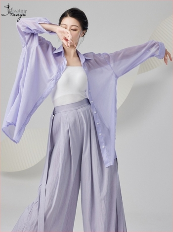Tánc felső – laza szabású, hosszú ujjú a modern és kínai klasszikus tánchoz, poliészter Diamond-wrinkle anyag, tavasz 2025, Fashion huayu
