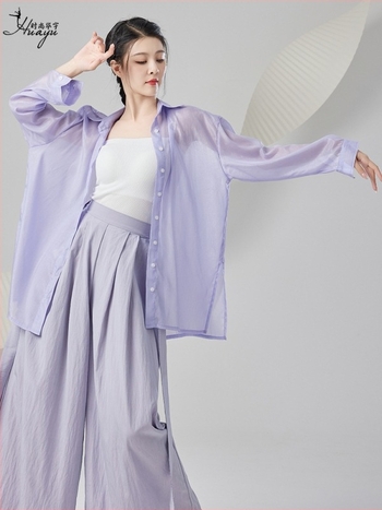Tánc felső – laza szabású, hosszú ujjú a modern és kínai klasszikus tánchoz, poliészter Diamond-wrinkle anyag, tavasz 2025, Fashion huayu