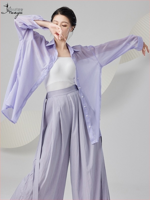 Tánc felső – laza szabású, hosszú ujjú a modern és kínai klasszikus tánchoz, poliészter Diamond-wrinkle anyag, tavasz 2025, Fashion huayu