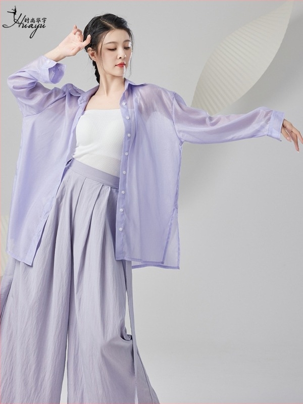 Tánc felső – laza szabású, hosszú ujjú a modern és kínai klasszikus tánchoz, poliészter Diamond-wrinkle anyag, tavasz 2025, Fashion huayu