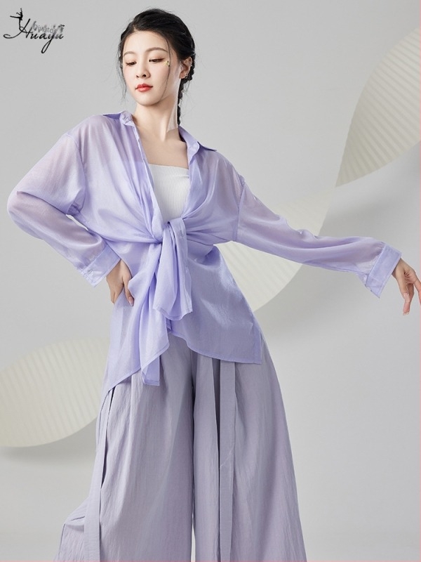 Tánc felső – laza szabású, hosszú ujjú a modern és kínai klasszikus tánchoz, poliészter Diamond-wrinkle anyag, tavasz 2025, Fashion huayu