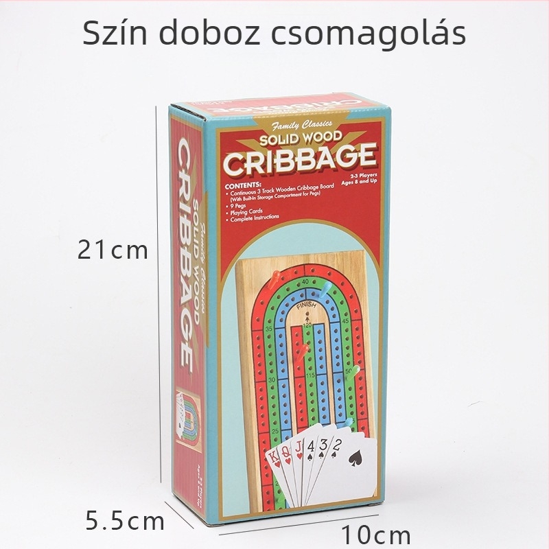 Cribbage társasjáték – fa alapú tábla, dobozos csomagolás, kognitív fejlesztésre, 14 év alattiak számára, magáncímke elérhető