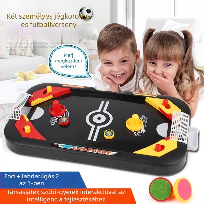 Kétfős asztali sportjáték: asztali hokizás, mini curling és asztali foci, műanyag kivitel, 0–6 éveseknek.