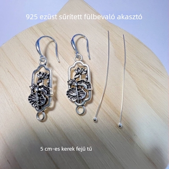 925 ezüstből készült fülbevaló, vastagabb akasztóval, lotuslevél forma, kézműves DIY félkész, elegáns ókori stílus