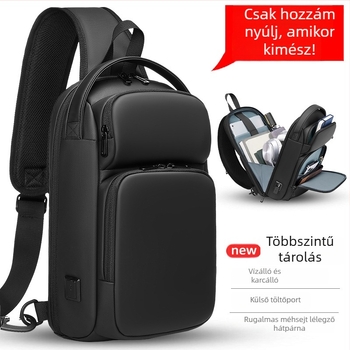 Férfi mellkasi táska PU anyagból, USB interfész, vízálló, ultra könnyű, poliészter bélés