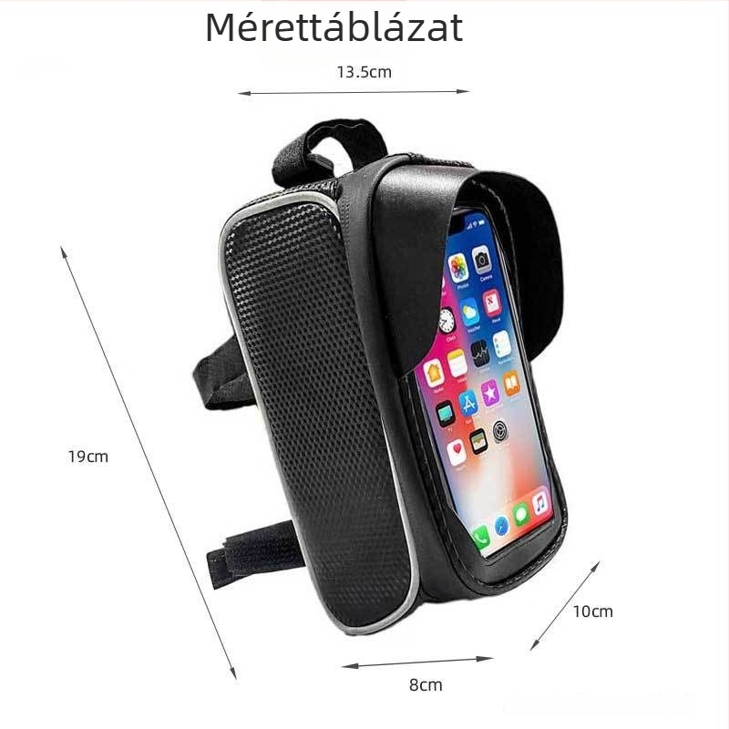 Vízálló telefontáska kerékpár felsőcsövére és az első vázrészre