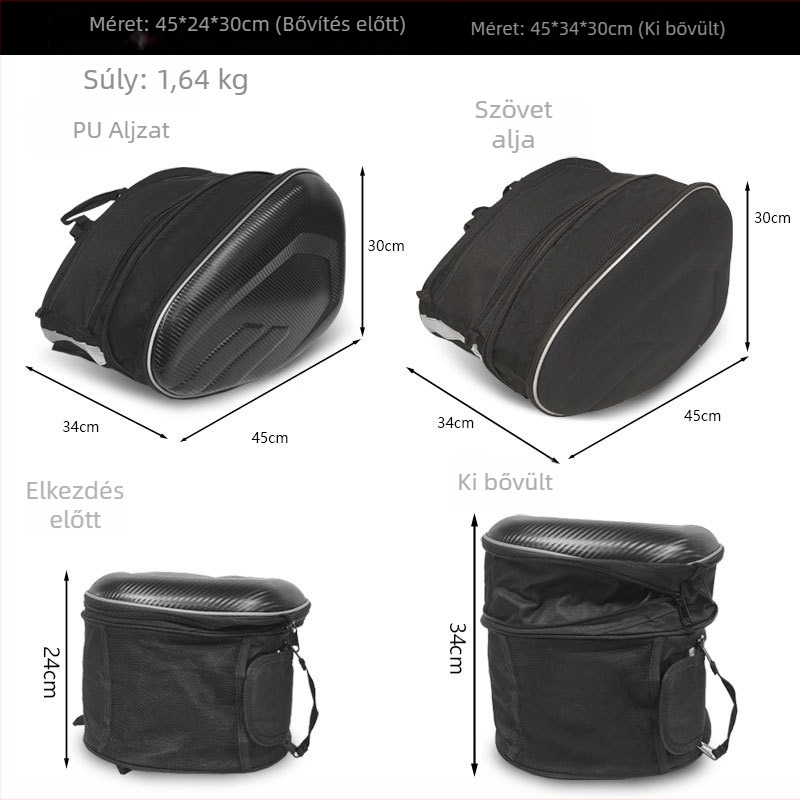 Motorkerékpár oldal táska sisakrekesszel, modell A0106, PVC, 30L kapacitás, Xing xiuya, esővédővel