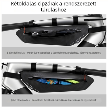 Országúti kerékpár első felsőcső táska, vízálló, multifunkcionális, nagy kapacitású, belső rekesz felső és alsó cső számára