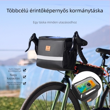 MTB első kormánytáska (összehajtható; vízálló; nagy kapacitás; előre elhelyezett telefonzseb)