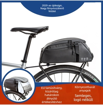 Hátsó kerékpár táska csomagtartóra, PU bőr, modell: Reflective Shelf Bag, béléses, utazásokhoz