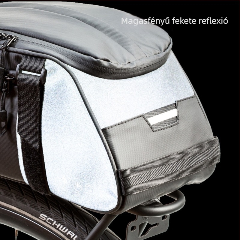 Hátsó kerékpár táska csomagtartóra, PU bőr, modell: Reflective Shelf Bag, béléses, utazásokhoz