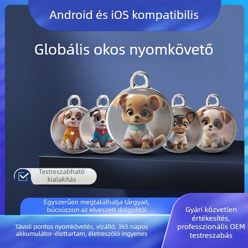 Bluetooth GPS nyomkövető kerékpárokhoz, idős emberekhez és háziállatokhoz — ABS ház, 8 g tömeg, Android és iOS kompatibilis, Bluetooth interfész