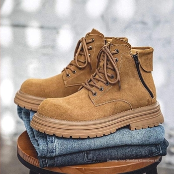 Martin csizmák férfiaknak, brit stílusú középmagas kültéri munkacipő vastag gumitalppal, PU talpbetéttel, felső része másodlagos réteg sertésbőrből