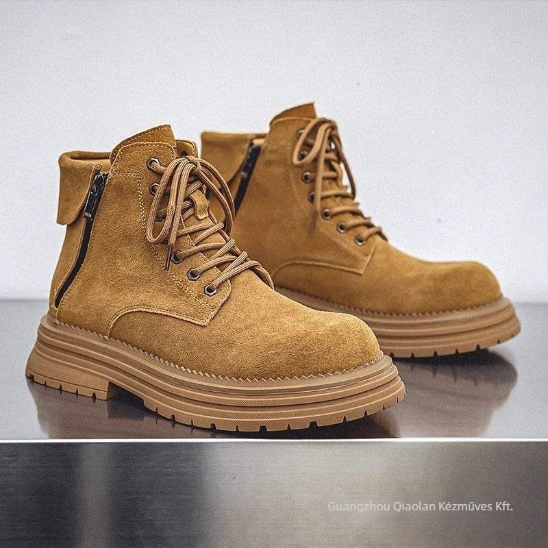 Martin csizmák férfiaknak, brit stílusú középmagas kültéri munkacipő vastag gumitalppal, PU talpbetéttel, felső része másodlagos réteg sertésbőrből