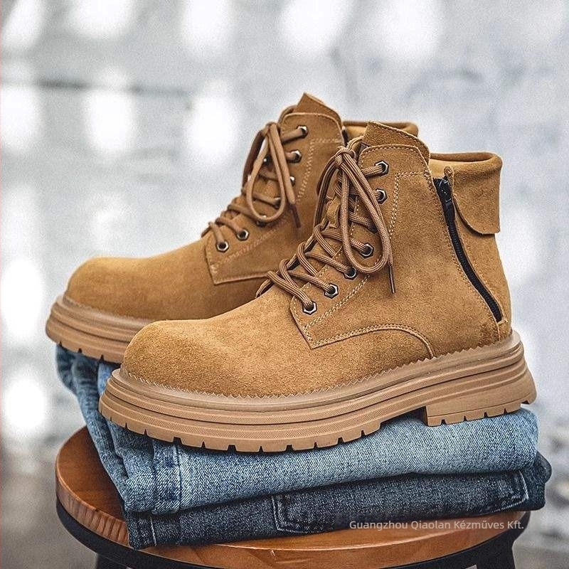 Martin csizmák férfiaknak, brit stílusú középmagas kültéri munkacipő vastag gumitalppal, PU talpbetéttel, felső része másodlagos réteg sertésbőrből