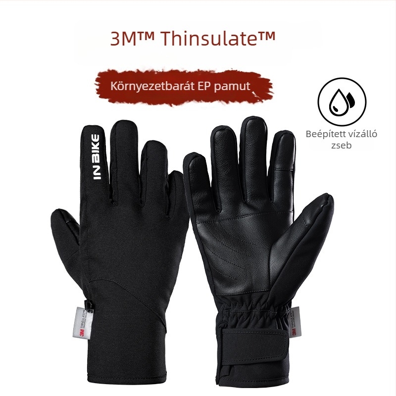 Inbike 3M Thinsulate szélálló, meleg kerékpáros kesztyű, gyapjú fleece bélés, vízálló, érintőképernyő-kompatibilis, őszi-téli, uniszex