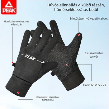 Peak Szélvédett kerékpáros kesztyűk – őszi-téli szezonra, melegen bélelt, csúszásmentes, Nylon-anyagú, uniszex, felnőtt