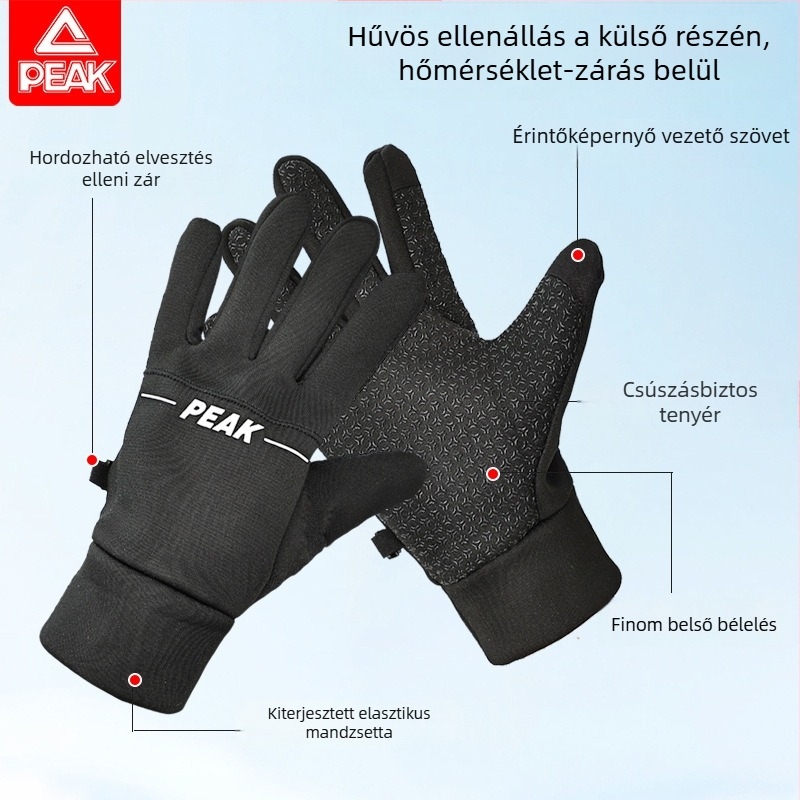 Peak Szélvédett kerékpáros kesztyűk – őszi-téli szezonra, melegen bélelt, csúszásmentes, Nylon-anyagú, uniszex, felnőtt