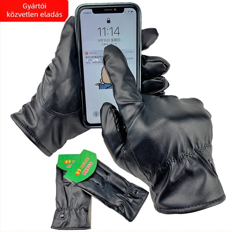 Érintőképernyős téli kesztyűk - bőr, uniszex, kerékpározáshoz