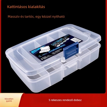 Műanyagból készült tetováló tűk tároló doboza, több rekesszel és pamut tampontartóval