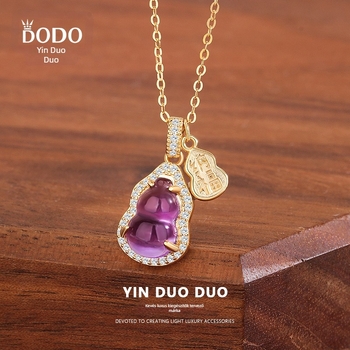 S925 ezüst ametiszt tök formájú medálos nyaklánc, keresztes lánccal, Új kínai stílus