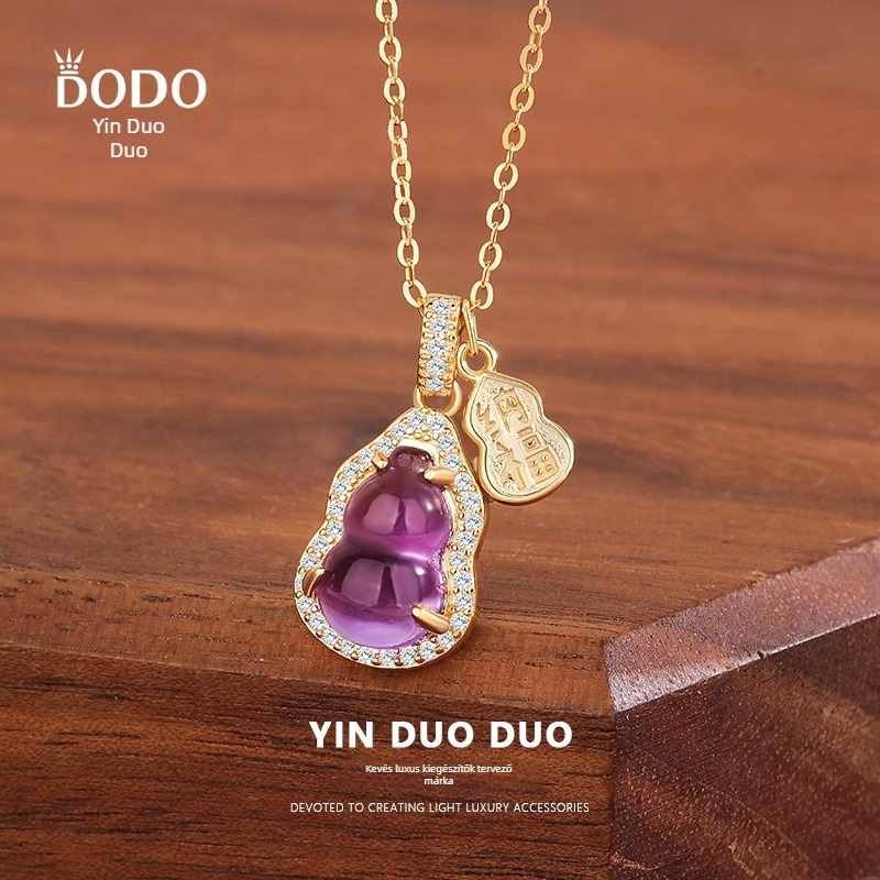 S925 ezüst ametiszt tök formájú medálos nyaklánc, keresztes lánccal, Új kínai stílus