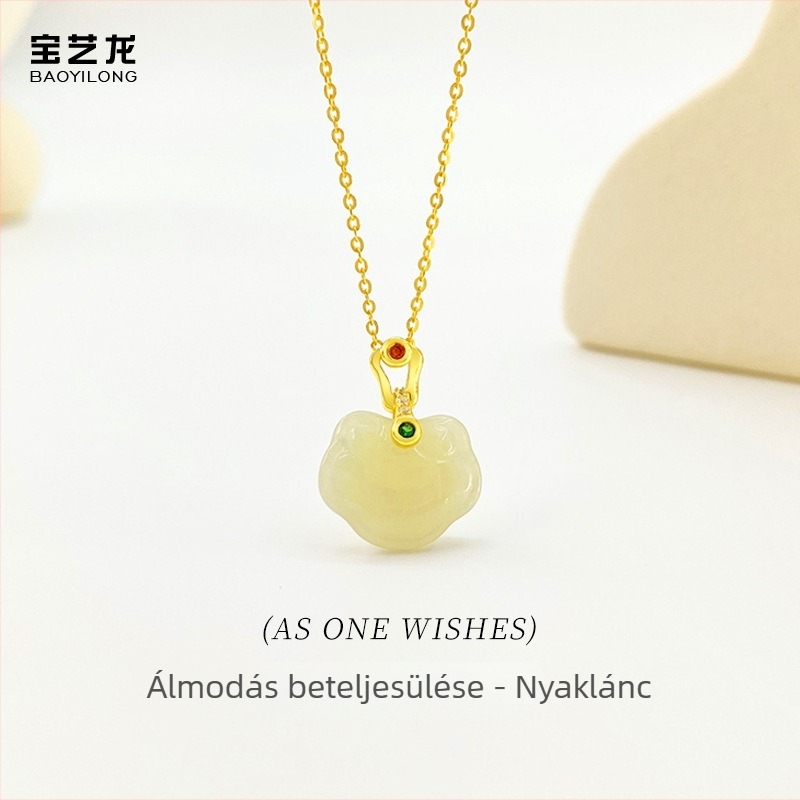 925-ös ezüst nyaklánc Hetian jade és cirkón medállal, kulcscsontlánc típusú, tömeg 2,67 g, elektroplatált bevonattal