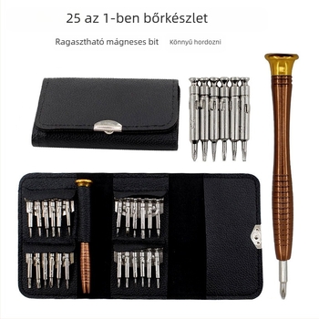 25 az 1-ben mágneses csavarhúzó-készlet, mobiltelefonok és karórák szétszereléséhez, Cr-Mo ötvözetű acélból, bőr táskában