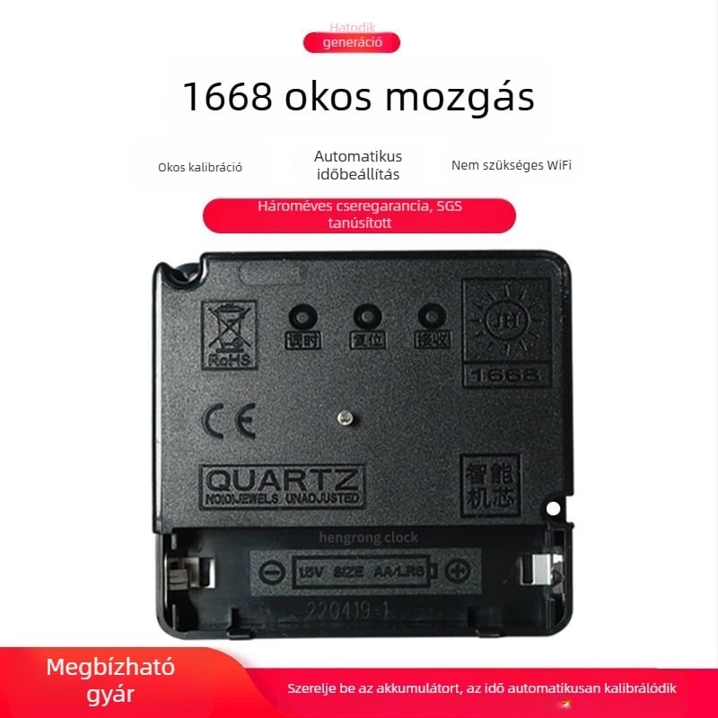 Keresztszemes falióra – automatikus időszinkronizáció, csendes kvarcmozgás, ABS ház, modern minimalista dizájn
