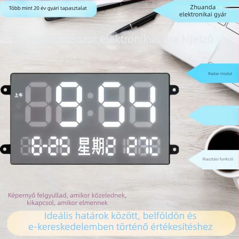 Radar szenzoros digitális LED kijelzőjű óra dekoratív festmény, ABS ház, elektronikus mozgás, nyomtatott logó, testreszabás elérhető, Treasure book márka