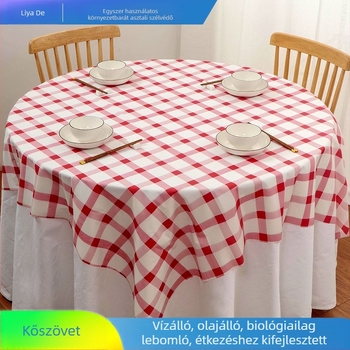 Egyszer használatos, téglalap alakú műanyag asztalterítő, megerősített, víz- és olajálló, kockás mintával, testreszabható szállodák és éttermek számára