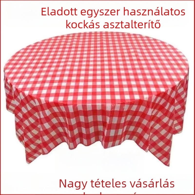 Egyszer használatos asztalterítő, műanyag (PE/polyethylene), kockás minta (plaid), téglalap alakú, INS stílus, márka Qi lu