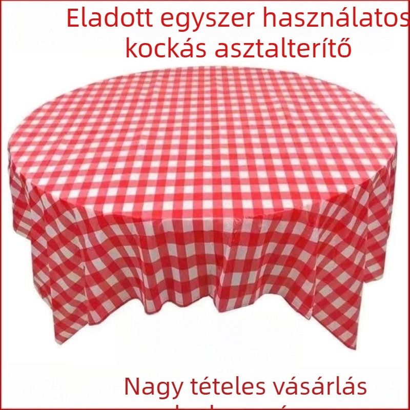 Egyszer használatos asztalterítő, műanyag (PE/polyethylene), kockás minta (plaid), téglalap alakú, INS stílus, márka Qi lu
