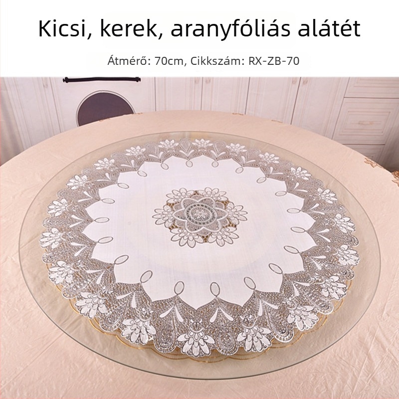 Európai stílusú PVC terítő aranyozott mintával, olajálló, kerek, szállodai használatra, 70 cm átmérő, klasszikus európai dizájn