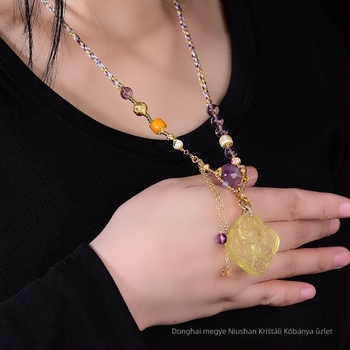 Ametiszt és réz medál, etnikus stílus, márka Qiu yi