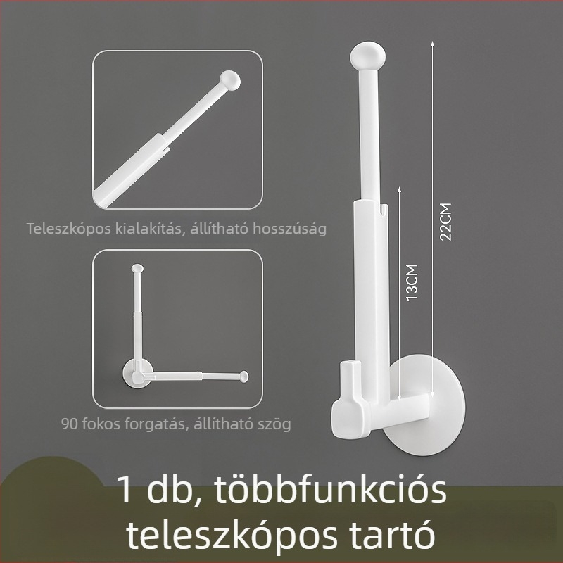 Ragasztó kampó - rejtett vagy kinyitható függöny tartó ( vízszintesen és függőlegesen állítható ) és fürdőszobai törölköző/ papír guriga tároló, PS anyag, teherbírás 1–3 kg