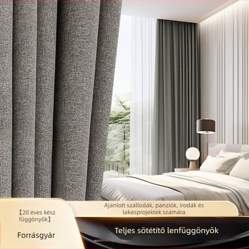 Poliészter sötétítő függönyök japán stílusban, fa erezetes mintával hotel- és apartmanhasználatra; hőszigetelés és napvédő védelem, warp knitting technológiával, kész a felszerelésre