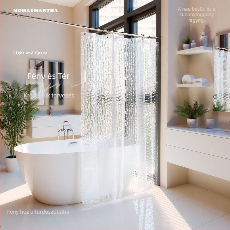 Zuhanyfüggöny 3D Water Cube dizájn, átlátszó EVA anyag, vízálló és penészmentes, kristályrács mintázat