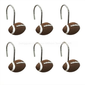 Gyanta anyagú futball forma zuhanyfüggönyakasztó, egykaros, modern minimalist stílus; anyag: gyanta; teherbírás: 5–10 kg; 12 darabos készlet