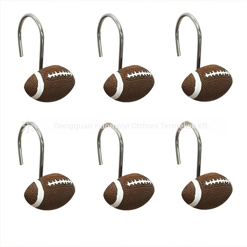  Gyanta anyagú futball forma zuhanyfüggönyakasztó, egykaros, modern minimalist stílus; anyag: gyanta; teherbírás: 5–10 kg; 12 darabos készlet