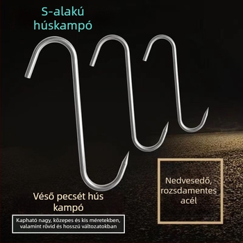 Rozsdamentes acél S-formájú függönykampó kör alakú gyűrűvel, teherbírás 1 kg