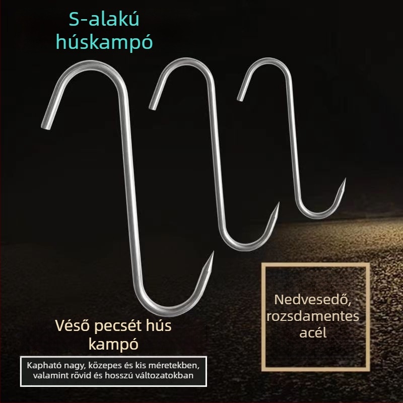 Rozsdamentes acél S-formájú függönykampó kör alakú gyűrűvel, teherbírás 1 kg