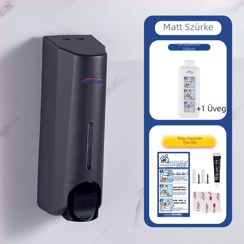 Nyilvános WC ülőkéjének fertőtlenítő készüléke, falra szerelt, műanyag test, festett felület, kézi nyomású működés
